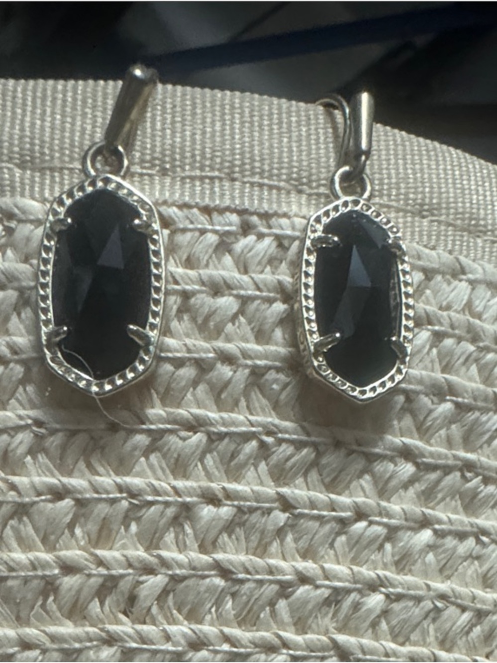 Kendra Scott Black Faceted Drop Earrings in Silver Setting